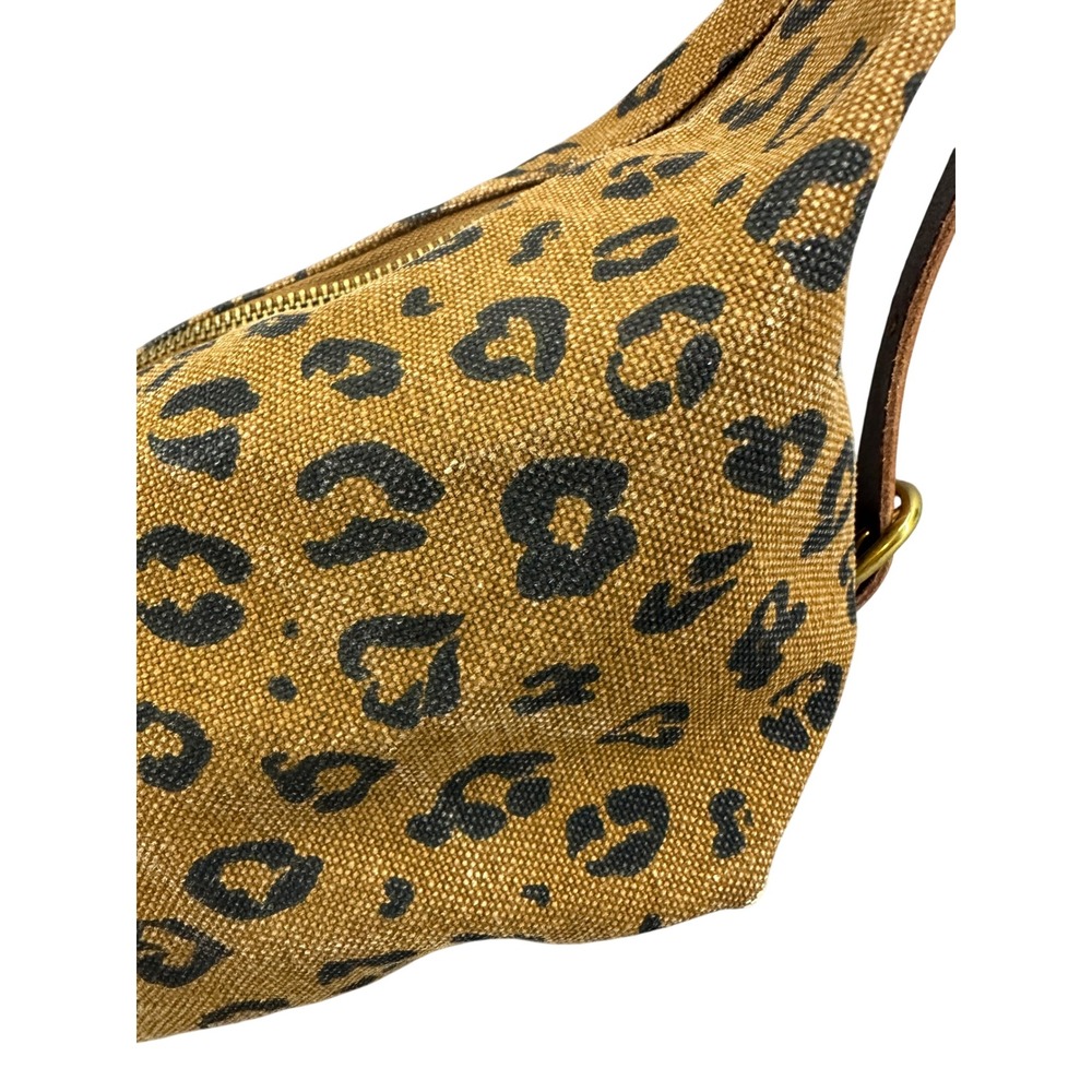 Madewell Canvas Sling Bag Leopard Print Tan Brown Leather Strap Crescent Bag - Picture 4 of 10